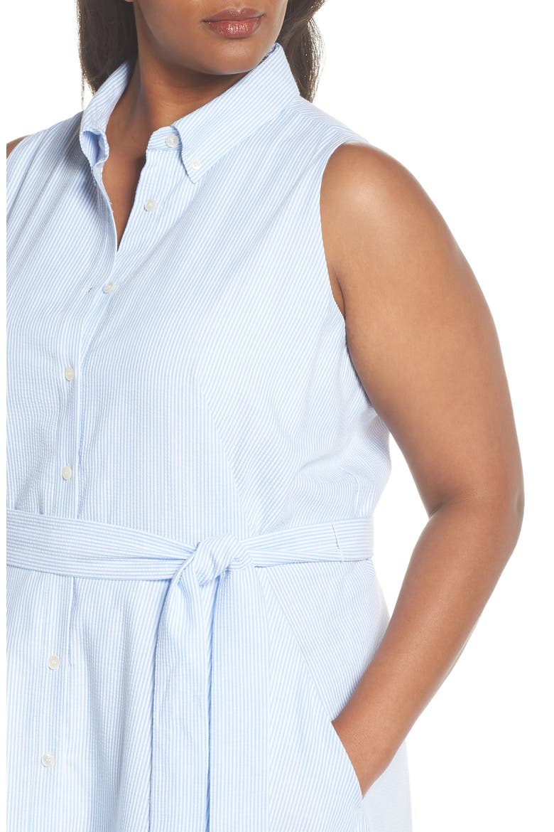 Sleeveless Stripe Seersucker Shirtdress, Alternate, color, BLUE/ WHITE