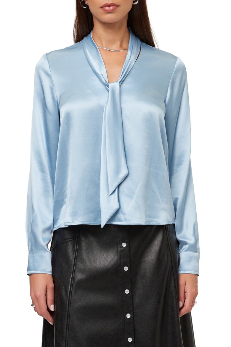 Patty Tie Neck Satin Shirt, Main, color, GLACIER