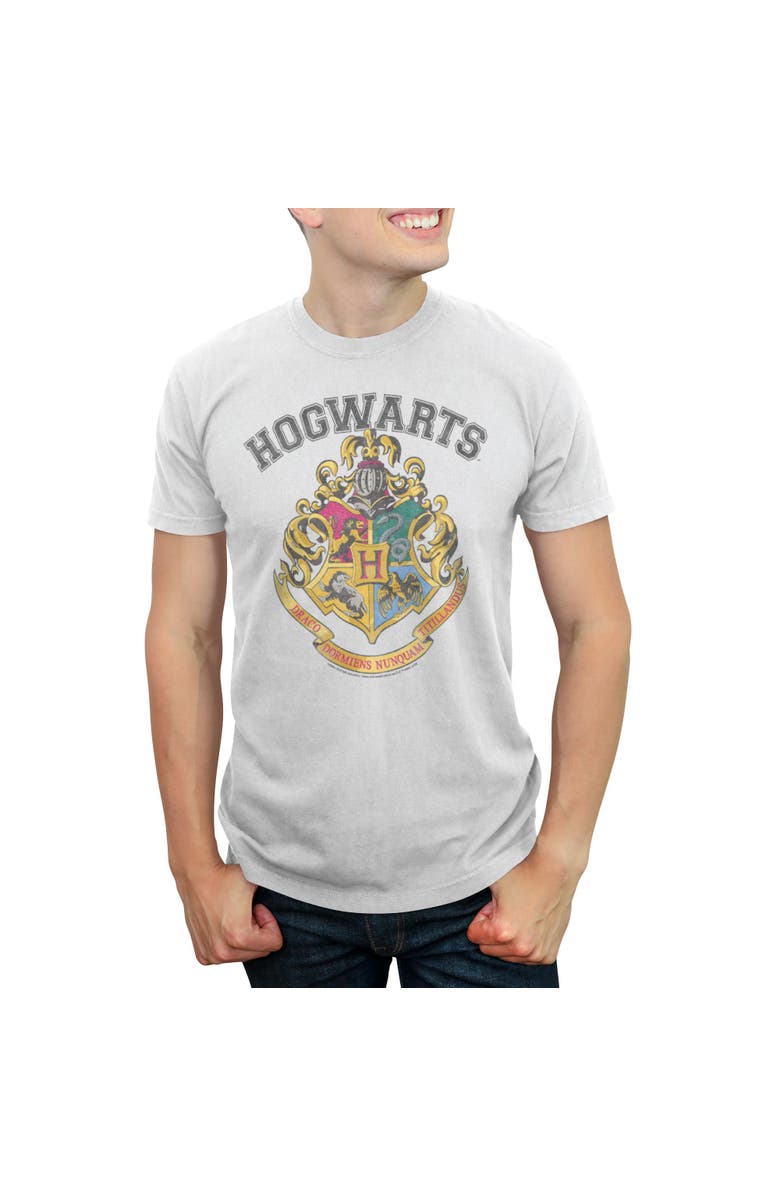 HARRY POTTER Men's Harry Potter Distressed Collegiate Hogwarts Crest  Graphic T-Shirt, Main, color, White