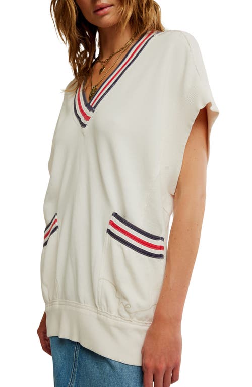 Free People Ivy Oversize Short Sleeve Sweatshirt In Ivory Combo