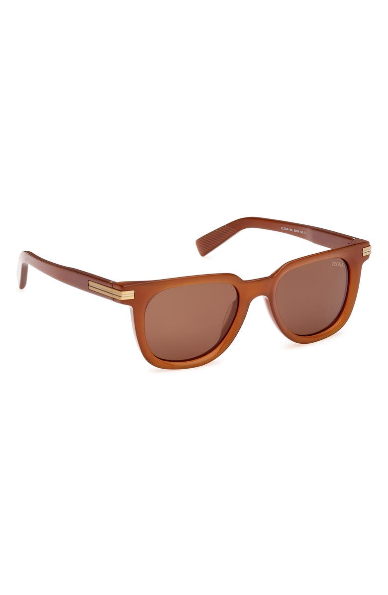ZEGNA 50mm Geometric Sunglasses, Alternate, color, Milky Vicuna/ Brass / Brown