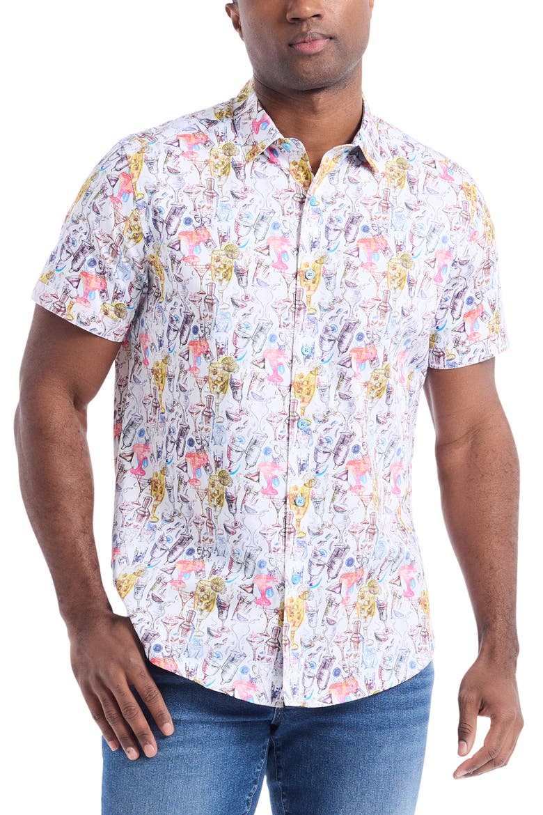 Short Sleeve Button Front Woven Shirt, Main, color, WHITE MULTI