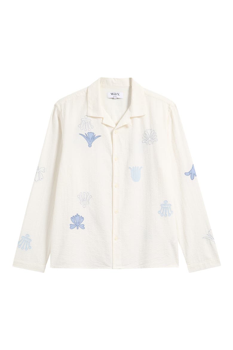Corey Embroidered Doodle Cotton Camp Shirt, Main, color, ECRU / BLUE