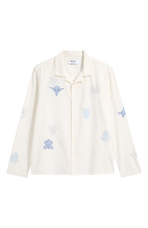 Corey Embroidered Doodle Cotton Camp Shirt