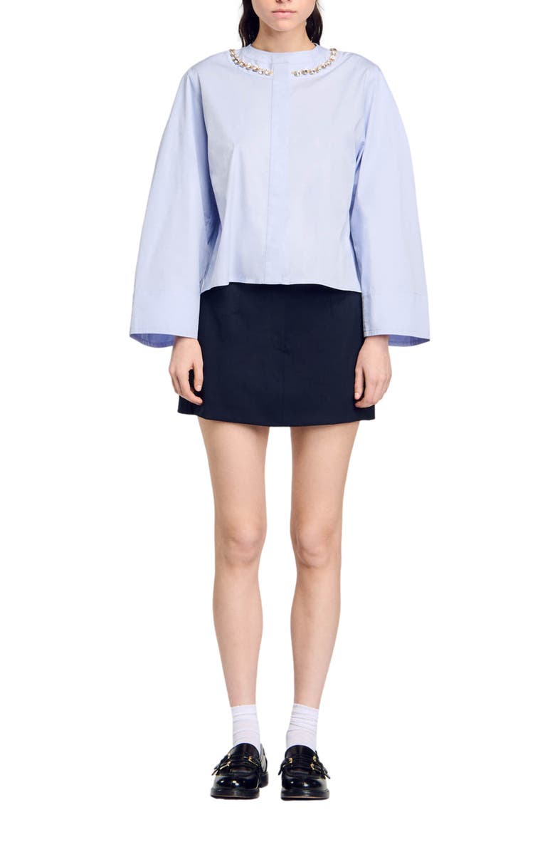 SANDRO Cropped shirt with jewel trim collar, Alternate, color, 