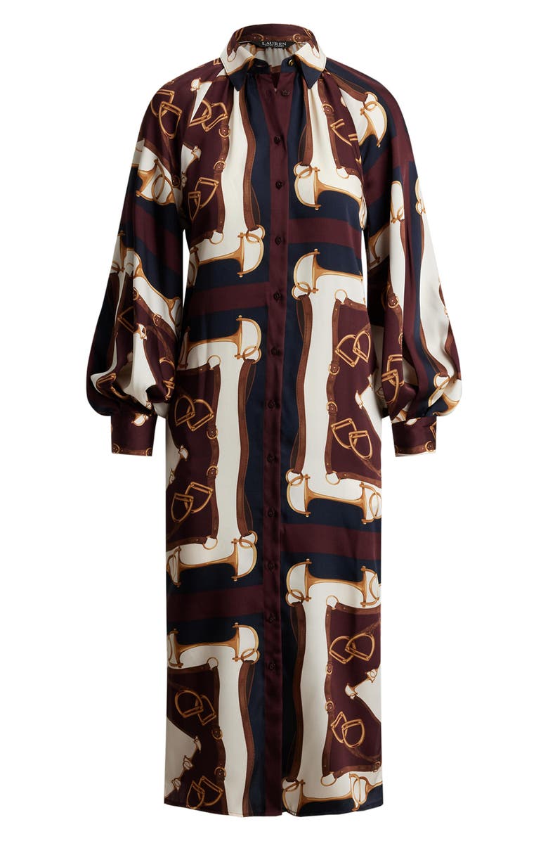 Lauren Ralph Lauren Equestrian Print Long Sleeve Twill Midi Shirtdress, Alternate, color, Navy/ Cream Multi