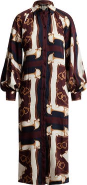 Lauren Ralph Lauren Equestrian Print Long Sleeve Twill Midi Shirtdress