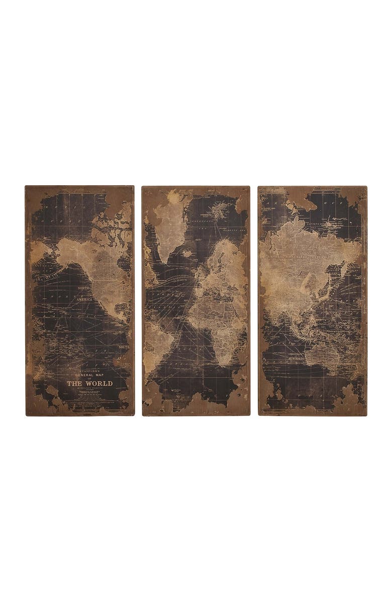SONOMA SAGE HOME Black World Map Wall Decor - Set of 3, Main, color, 