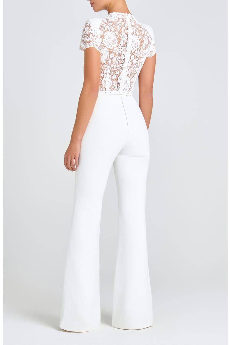 Harriet Flare Leg Lace & Crepe Jumpsuit, Alternate, color, WHITE