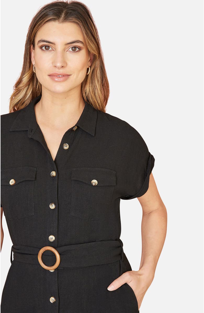 Yumi Viscose Linen Look Midi Shirt Dress, Alternate, color, Black