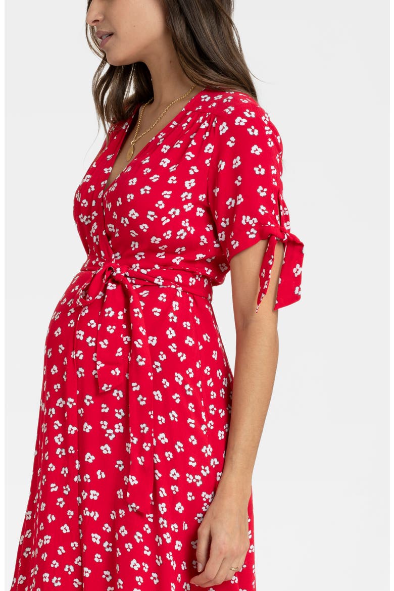 Floral Maternity Midi Dress, Alternate, color, RED FLOWER