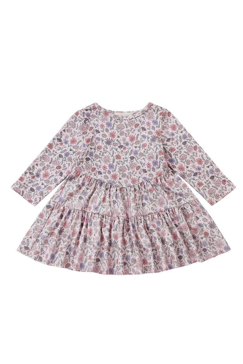 Whimsical Wildflower Long Sleeve Floral Tiered Dress, Alternate, color, Pink