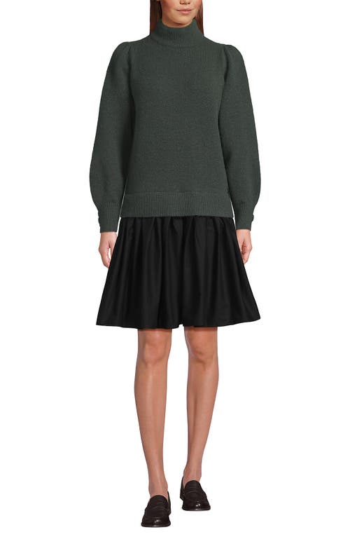 Lands' End Fuzzy Lantern Sleeve Mock Neck Mini Twofer Dress In Green