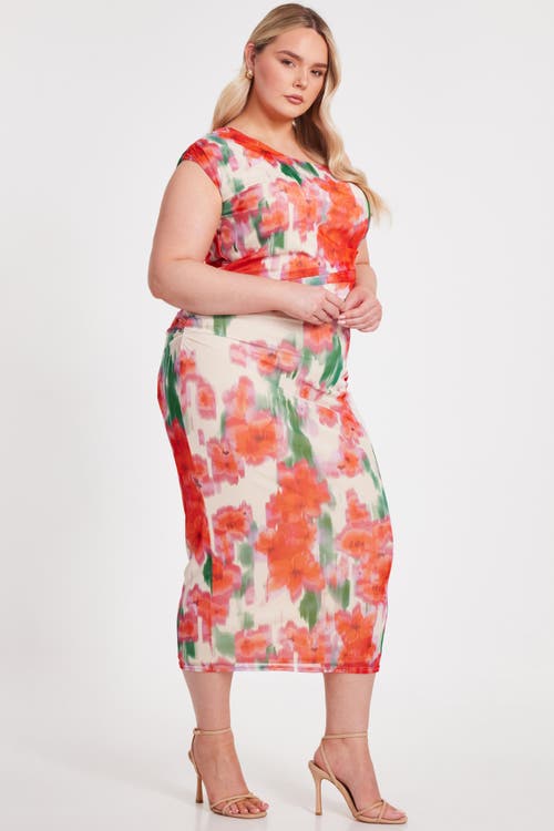 Quiz Plus Size One Shoulder Mesh Maxi Dress In Multi