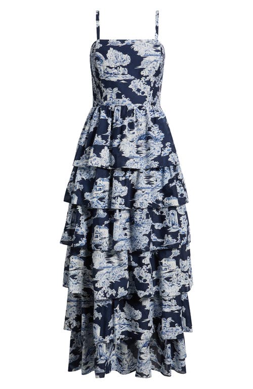 Eliza J Mixed Print Tiered Cotton Maxi Dress In Multi