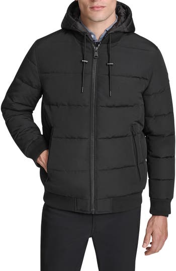 Kenneth Cole New York Oxford Hooded Quilted Bomber Jacket In Black