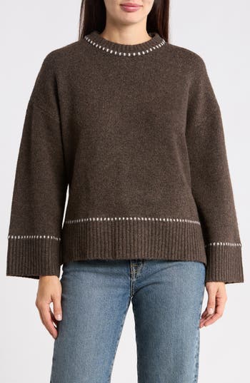 Joseph A Whipstitch Pullover Sweater In Brown/ Egret