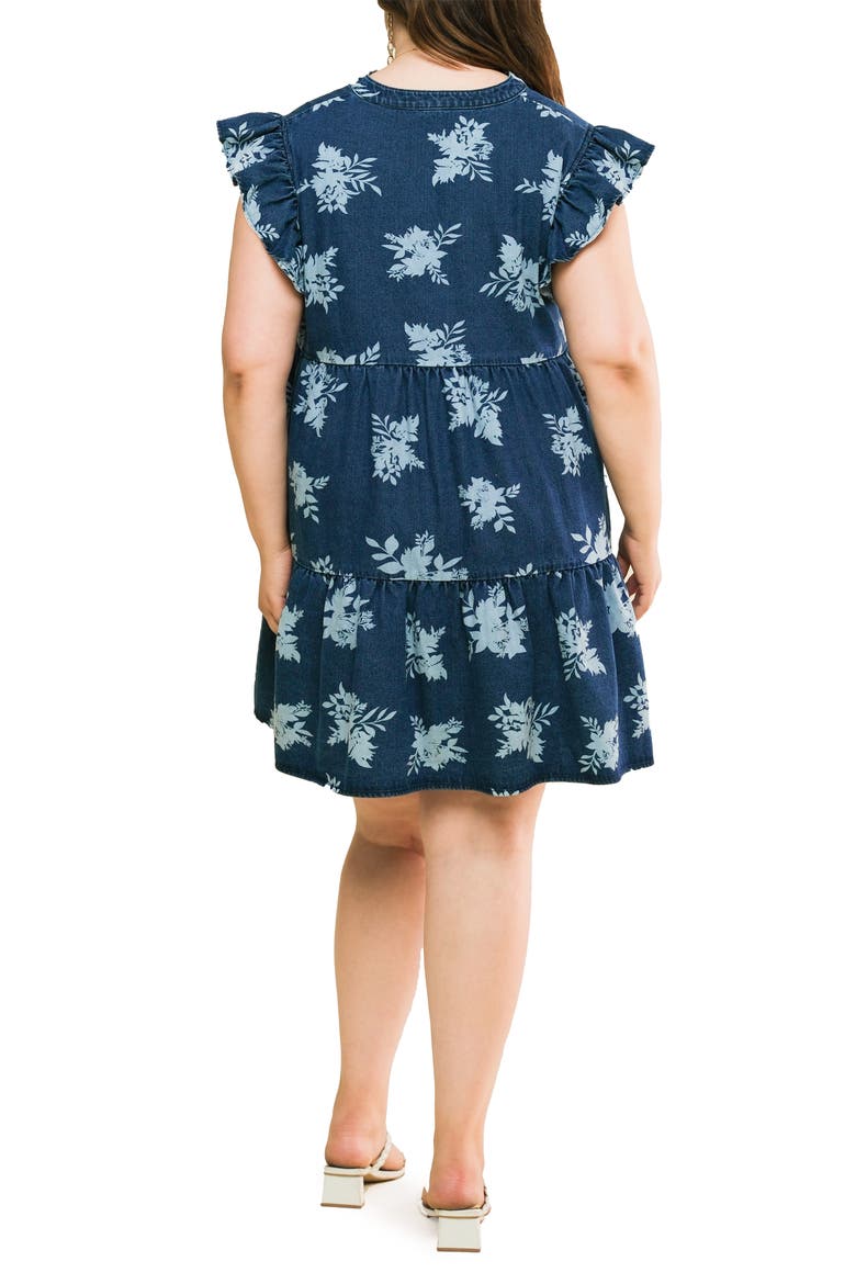 Printed Denim Babydoll Dress, Alternate, color, BLUE WHITE