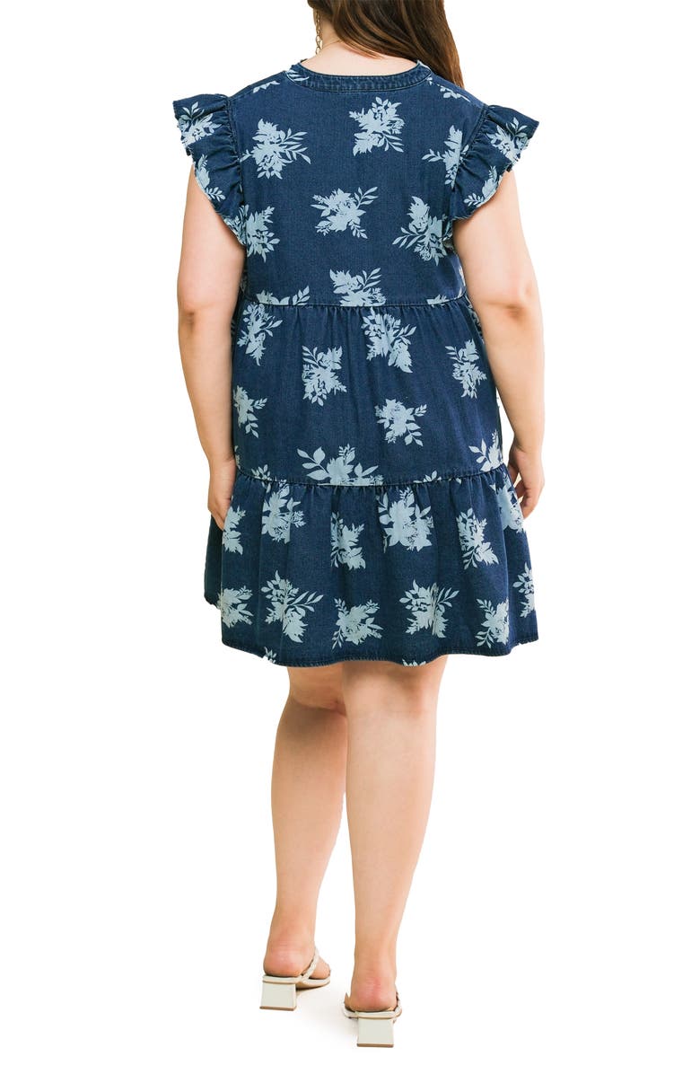 FLYING TOMATO Printed Denim Babydoll Dress, Alternate, color, Blue White