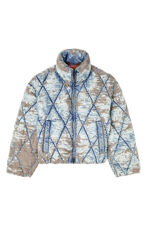 Diesel ® W-kons Distressed Denim Quilted Jacket In Brown