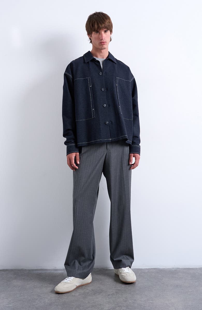 Topman Cotton Denim Jersey Shacket, Main, color, Navy