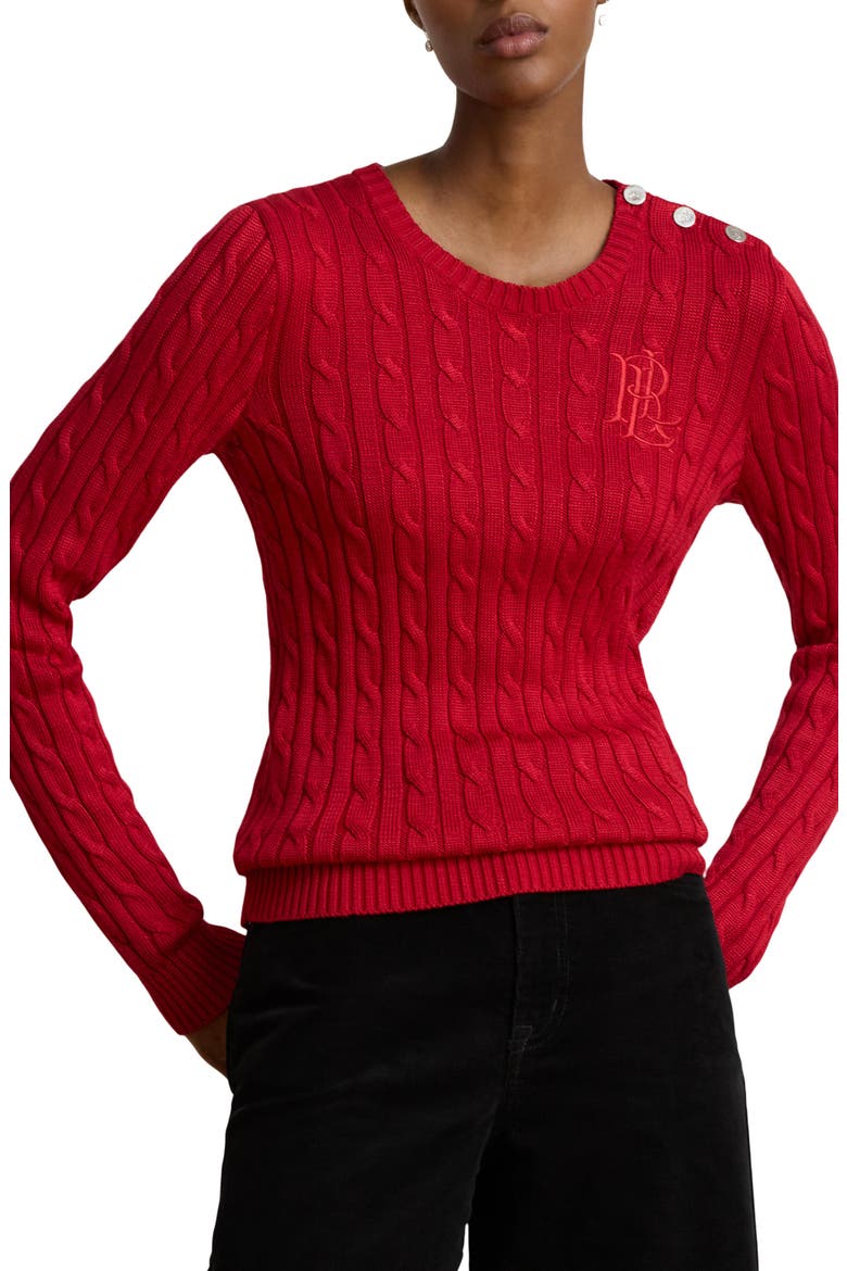 Button Trim Cable Knit Sweater, Main, color, RALPH RED