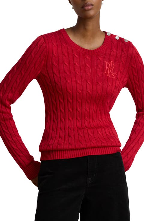 Button Trim Cable Knit Sweater