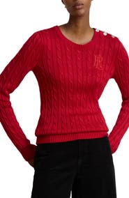Lauren Ralph Lauren Button Trim Cable Knit Sweater