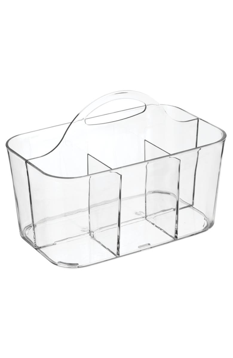 mDesign miDesign Small Plastic Divided Cosmetic Storage Organizer Caddy Tote Bin, USA Made, Main, color, Clear