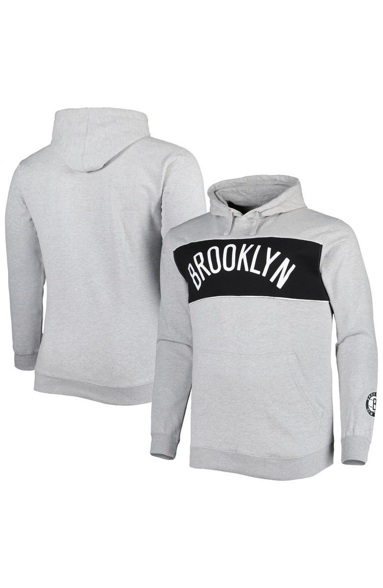 FANATICS Men's Fanatics Branded Heather Gray Brooklyn Nets Big & Tall Wordmark Pullover Hoodie, Main, color, Heather Gray