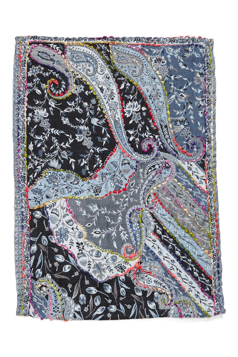 Embroidered Infinity Scarf, Alternate, color, BLUE