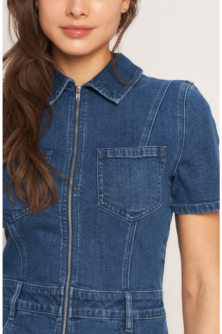 Denim Zip Romper, Alternate, color, MEDIUM INDIGO