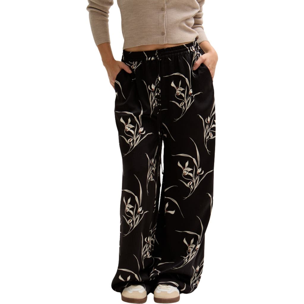 Lily And Lionel Lillibet Wide Leg Large Floral Print Trouser In Black