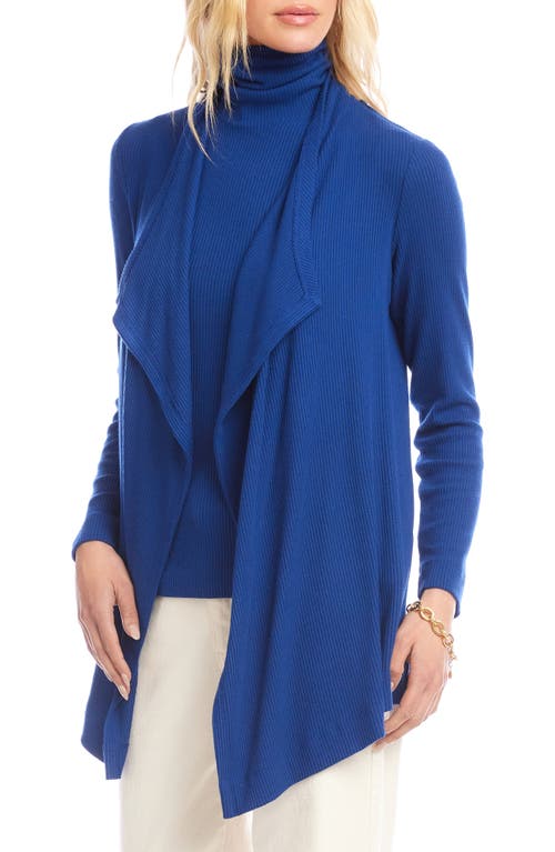Karen Kane Rib Draped Open Front Cardigan In Blue