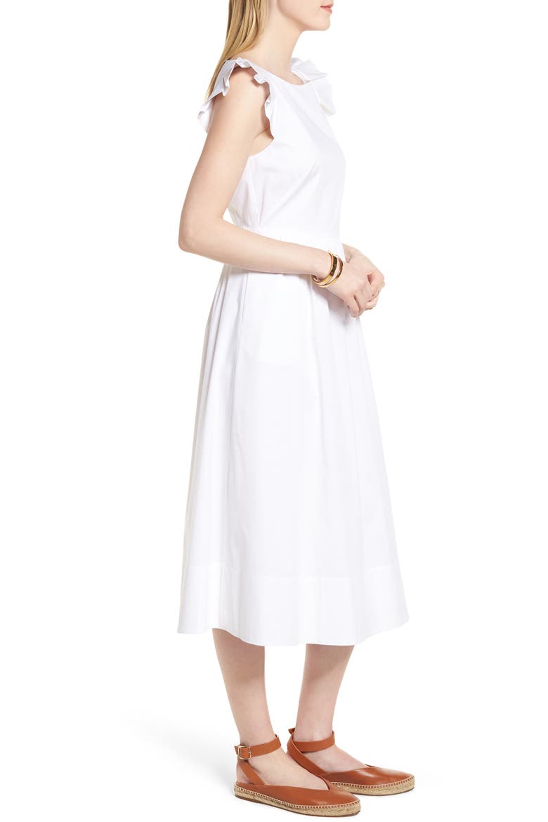 Ruffle Fit & Flare Midi Dress, Alternate, color, WHITE