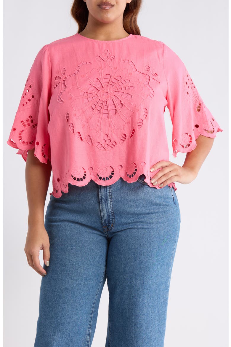 Cutout Linen Blend Top, Main, color, PINK LEMONADE