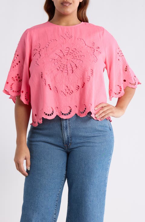 Cutout Linen Blend Top (Plus)