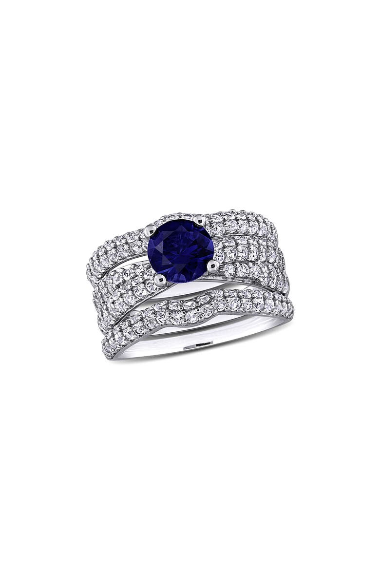 Set of 3 Sterling Silver Lab Grown Blue Sapphire & White Sapphire Stackable Rings, Main, color, BLUE