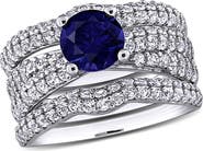 DELMAR Set of 3 Sterling Silver Lab Grown Blue Sapphire & White Sapphire Stackable Rings