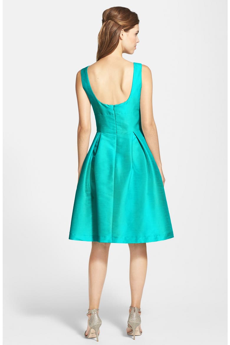 Dupioni Fit & Flare Dress, Alternate, color, AZURE