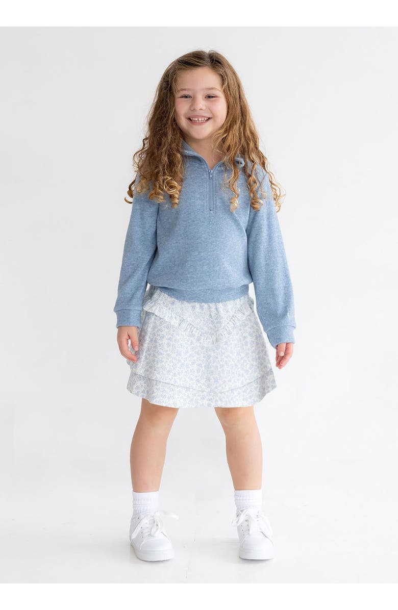 Mabel + Honey Mabel and Honey Hannah 2-Piece Toddler Girl Outfit - Blue Half-Zip Pullover and Floral Tiered Ruffle Skirt., Alternate, color, Blue
