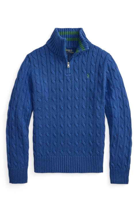 Kids' Cotton Cable Knit Quarter Zip Sweater
