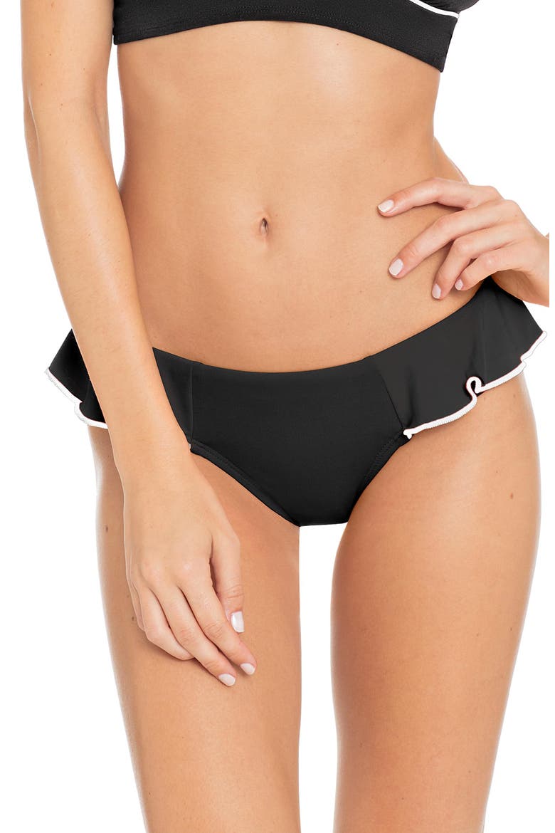 Malia Ruffle Bikini Bottoms, Main, color, BLACK/ IVORY