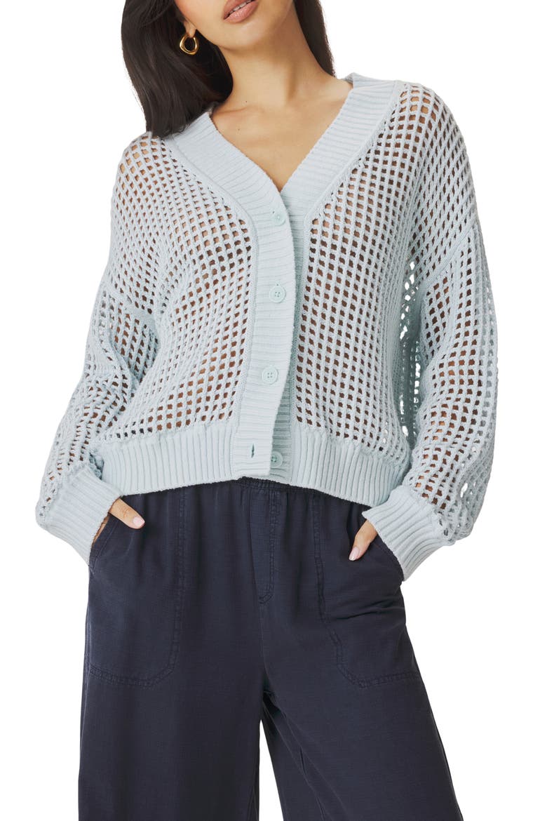 Camellia Openwork V-Neck Cotton Blend Cardigan, Main, color, COUNTRY AIR BLUE