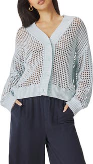 Splendid Camellia Openwork V-Neck Cotton Blend Cardigan