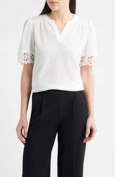 Lace Trim Crinkle Top