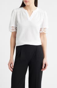 Anne Klein Lace Trim Crinkle Top
