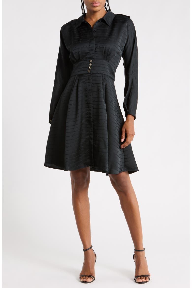 Long Sleeve Jacquard Shirtdress, Main, color, BLACK