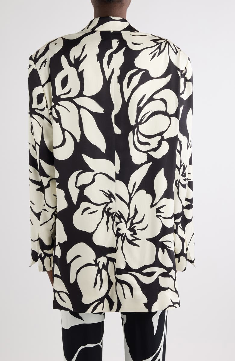 Dries Van Noten Floral Screenprint Jacquard Longline Blazer, Alternate, color, Black
