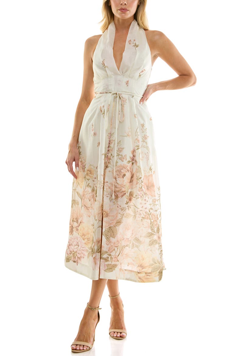 Midi Halter Dress, Main, color, IVORY/ TAUPE FLORAL